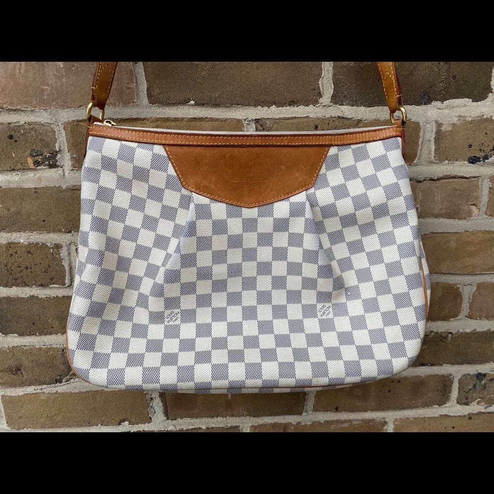 Louis Vuitton Damier Azur Checkered Shoulder Bag with Tan Trim
